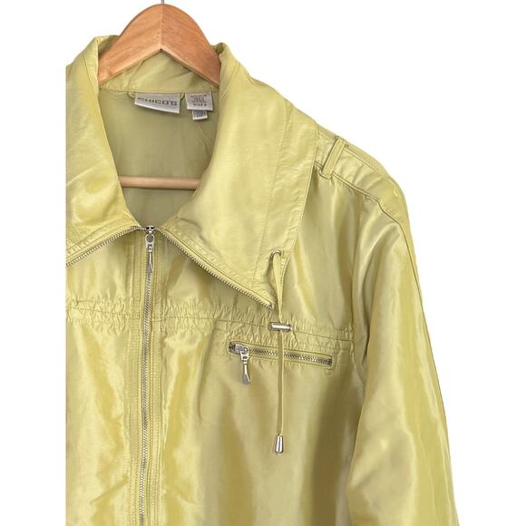 Chicos Sz XL Lime Green Lightweight Raincoat Roll Tab Sleeves Jacket EUC Spring - Picture 4 of 7